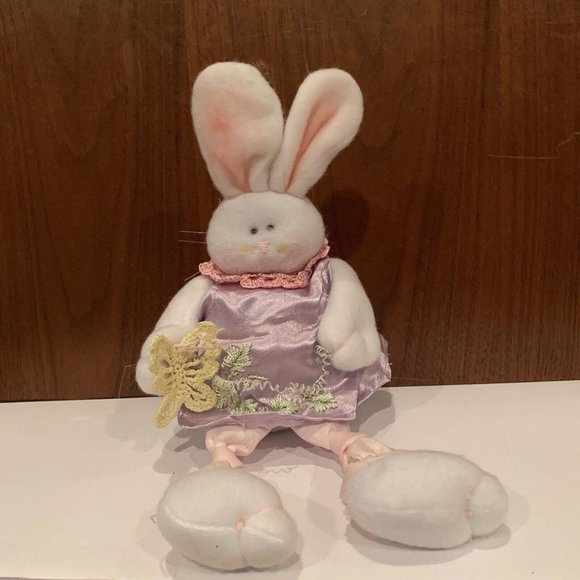Other | Stuffed Bunny Rabbit Girl In Purple Dress Bendable Ears Easter ...